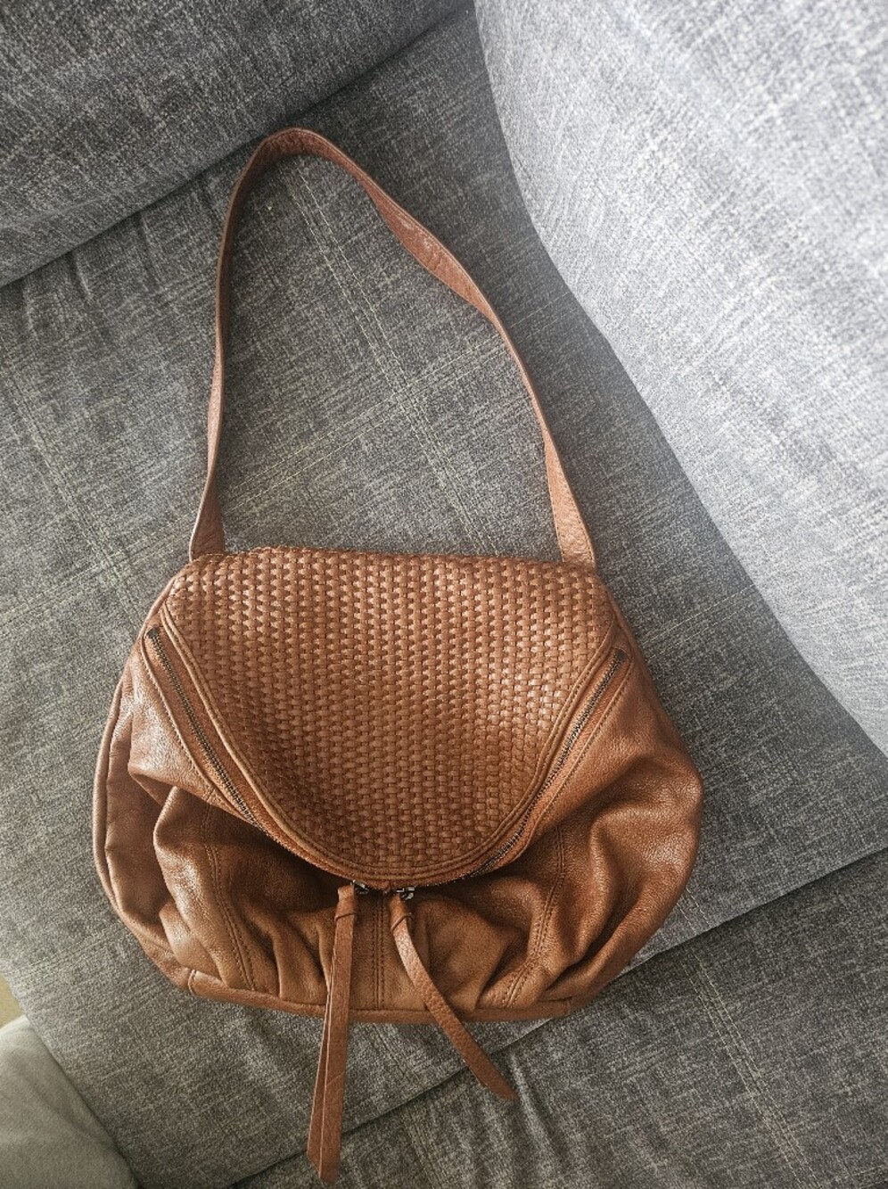Christopher Kon Brown Woven Leather Shoulder Bag.